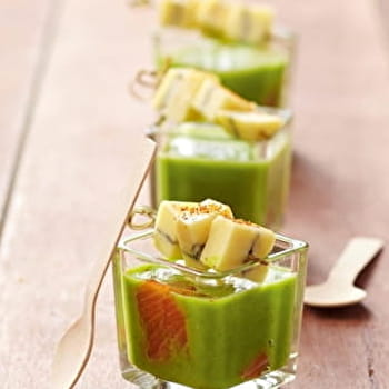 Verrine au Morbier – Velouté de petits pois et saumon - BESANCON