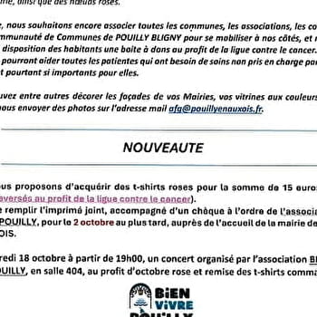 Tous en Rose ! Concert organisé par l'association Bien Vivre à Pouilly au profit d'Octobre Rose - POUILLY-EN-AUXOIS