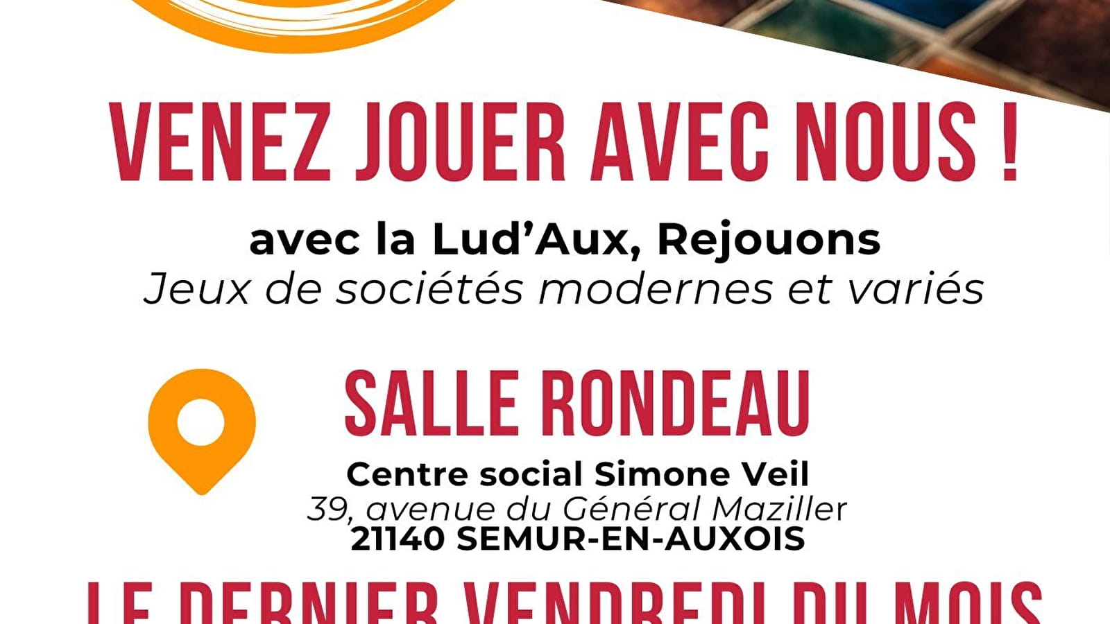 Soirée Jeux Ludaux Rejouons - Centre social