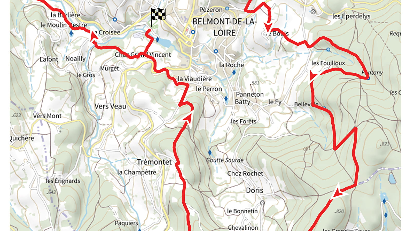 Itinéraire VTT : circuit 22 rouge, base Belmont-de-la-Loire